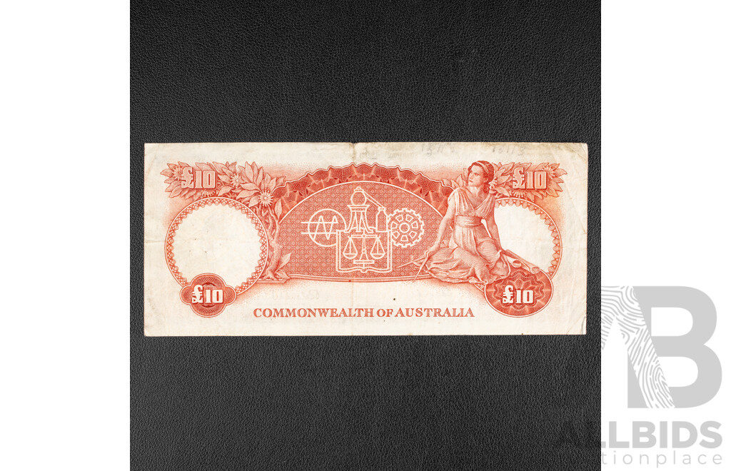 Australian 1954 Ten Pound Note, R62 Coombs/Wilson, WA 13 572999
