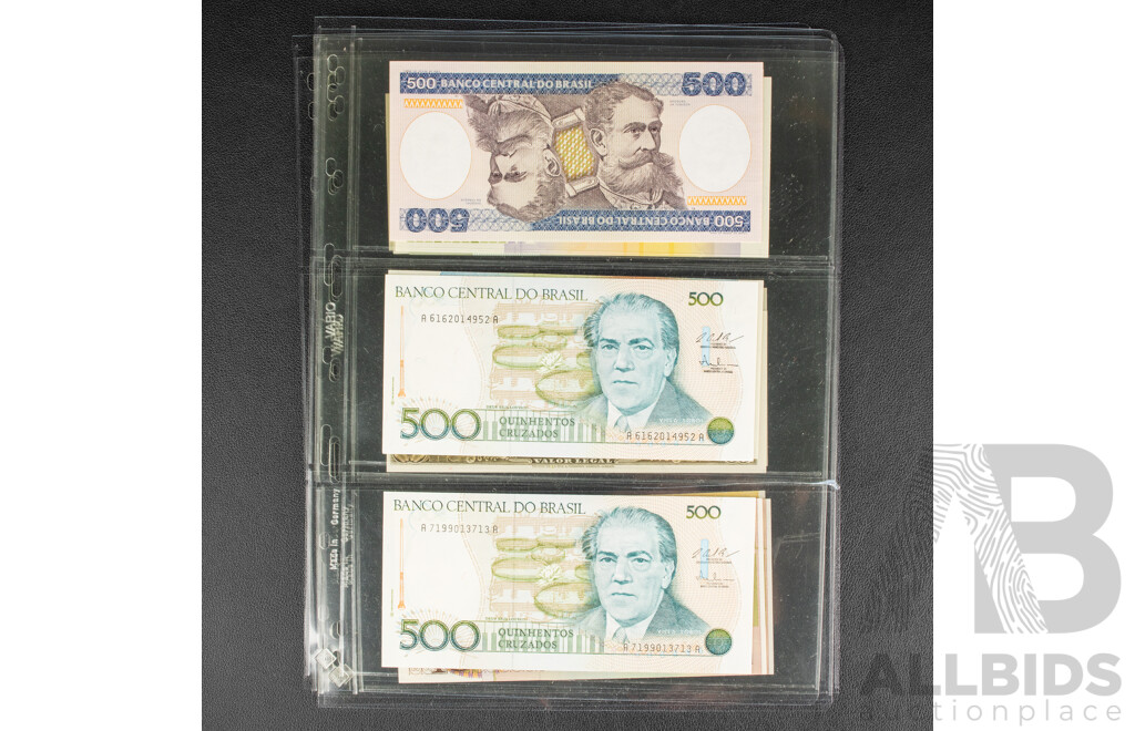 Collection of Brazilian Bank Notes, Mostly 1980's Including UNC and Overprints