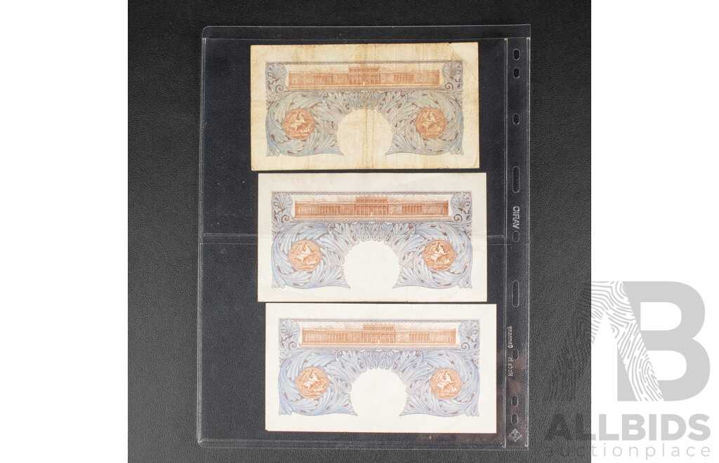 Three Bank of England 1940-1948 One Pound World War Two Emergency Banknotes