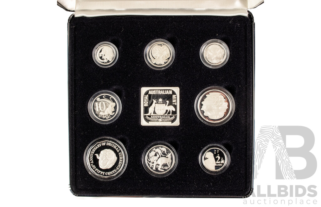 Australian 1991 Masterpieces in Silver Jubilee Proof Coin Set, 25th Anniversary of Decimal Currency .925