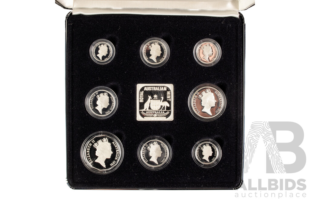 Australian 1991 Masterpieces in Silver Jubilee Proof Coin Set, 25th Anniversary of Decimal Currency .925