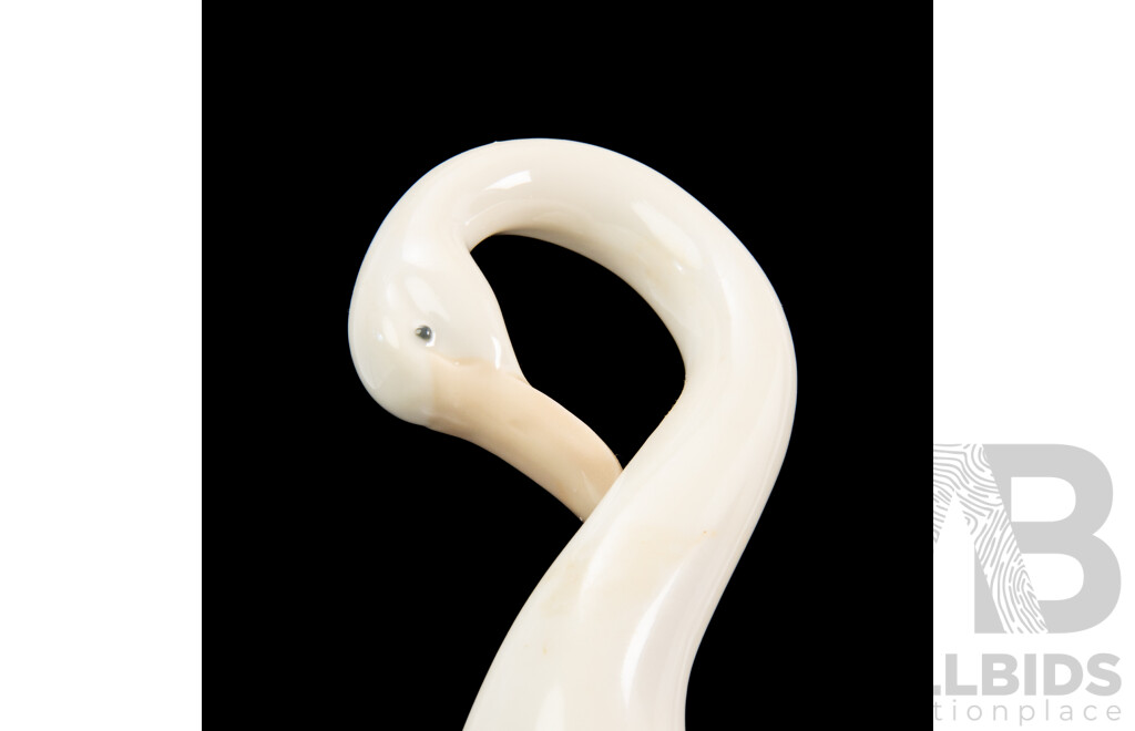 Pair of Large Porcelain Preening Swan Figures by Nao for Lladró