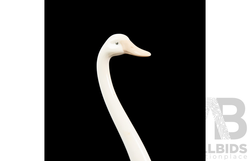 Pair of Large Porcelain Preening Swan Figures by Nao for Lladró