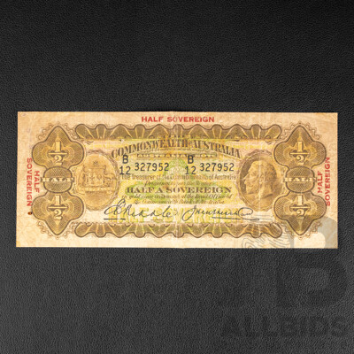 Australian 1928 Half Sovereign Note, R07 Riddle/Heathershaw B12 327952
