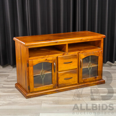 Modern Pine Entertainment Cabinet with Lead Light Doors