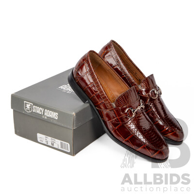 Pair of Stacy Adams Men's Snake Skin Print Brown Leather Loafers , Size 12