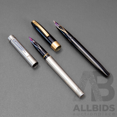 Shaeffer Fountain Pens, 14ct Gold & Stainless Steel - Lot of 2