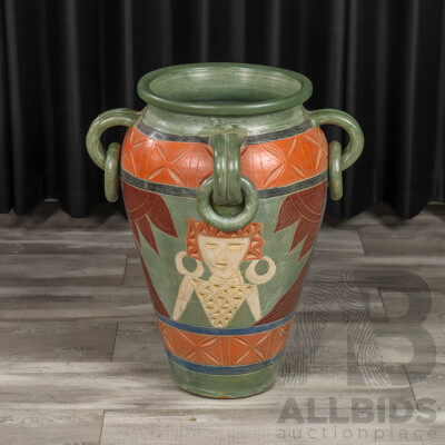 Large Terracotta Painted Earthenware Vessel