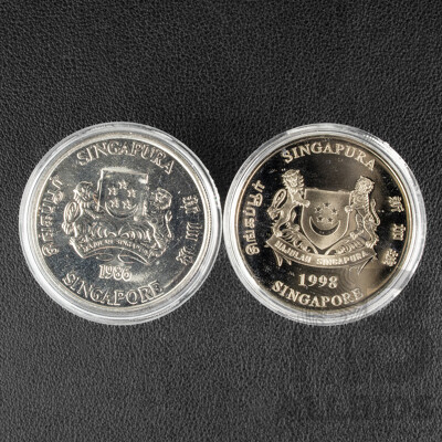 Singapore 1986-1998 Ten Dollar Coin Set, Year of the Tiger (1986 Silver) .500