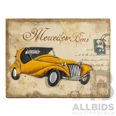 Mercedes Benz, 3D Effect Mixed Media Metal, Hessian & Plaster, 45H x 60W cm
