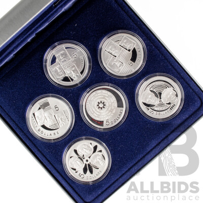 Australian RAM 2001 Masterpieces in Silver Six Five Dollar Coin Proof Set, Federation! .999