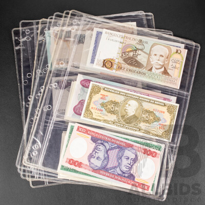 Collection of International Banknotes Including Brazil, Mozambique, Ecuador, Peru, Lebanon, Bolivia, Argentina,  Cambodia