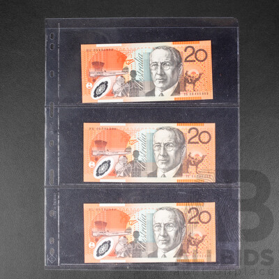 Three 2005 UNC Twenty Dollar Notes, MacFarlane/Henry