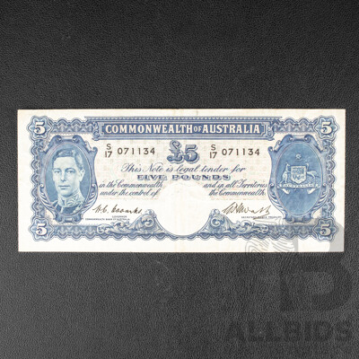 Australian 1949 Five Pound Note, R47 Coombs/Watt S17 071134