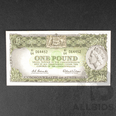 Australian 1961 One Pound Note, R34 Coombs/Wilson HI 64 064452