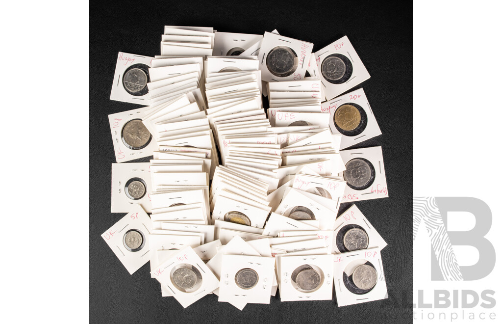 Collection of International Coins Including Hungary, Ireland, Italy, Japan, Fiji, Hong Kong, Euro, Canada, Malaysia, New Zealand, Sri Lanka, Thailand,,United Kingdom, USA, UAE and More