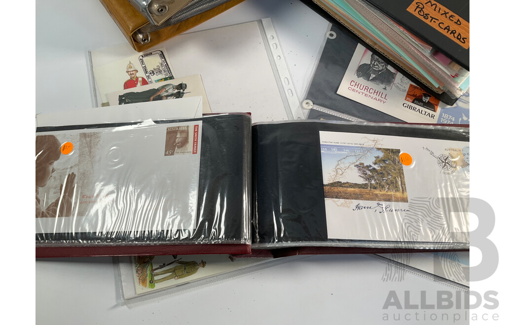 Four Albums of International Post Cards and First Day Cover Including Australia, Holland, USA, Shanghai, Scotland, Gibraltar, Germany, New Zealand, Japan Denmark, Fiji, Thailand