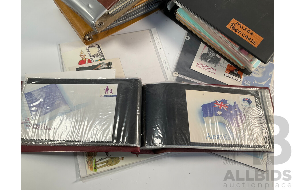 Four Albums of International Post Cards and First Day Cover Including Australia, Holland, USA, Shanghai, Scotland, Gibraltar, Germany, New Zealand, Japan Denmark, Fiji, Thailand
