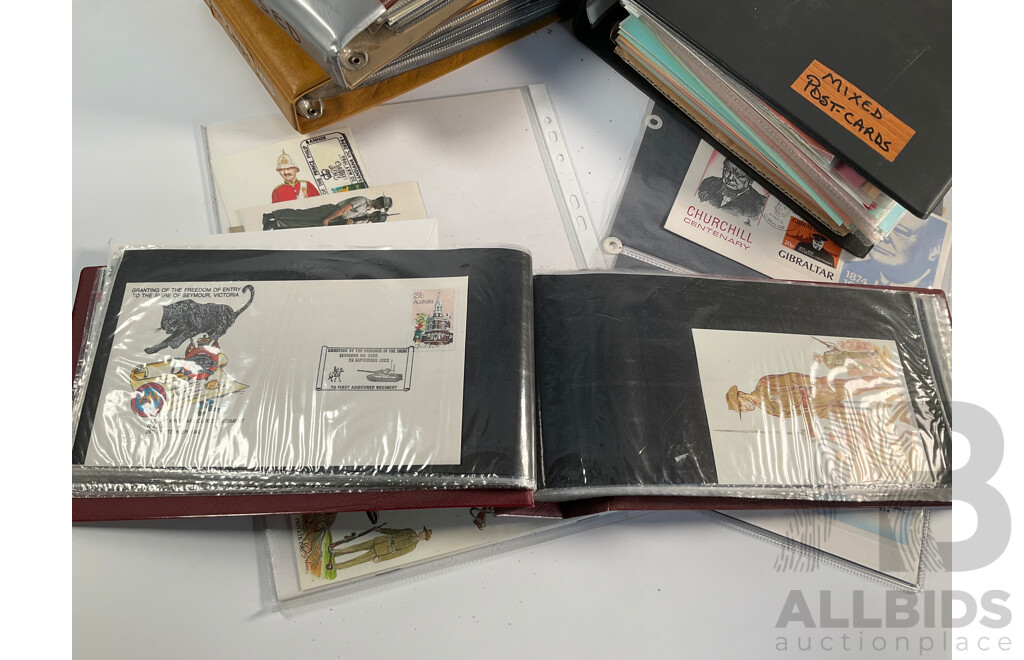 Four Albums of International Post Cards and First Day Cover Including Australia, Holland, USA, Shanghai, Scotland, Gibraltar, Germany, New Zealand, Japan Denmark, Fiji, Thailand