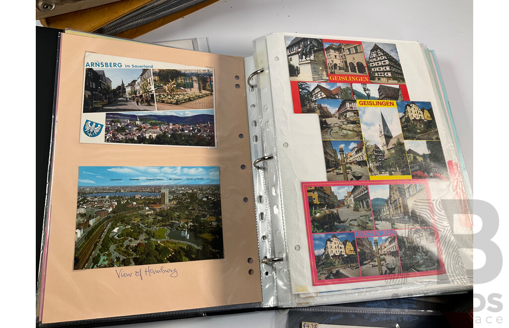 Four Albums of International Post Cards and First Day Cover Including Australia, Holland, USA, Shanghai, Scotland, Gibraltar, Germany, New Zealand, Japan Denmark, Fiji, Thailand