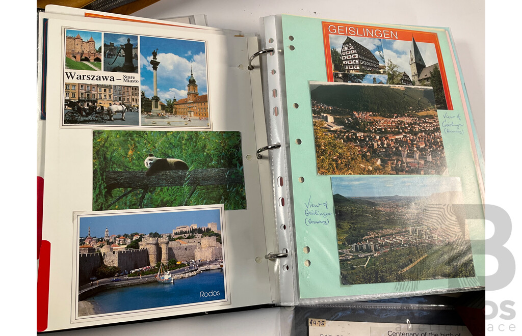 Four Albums of International Post Cards and First Day Cover Including Australia, Holland, USA, Shanghai, Scotland, Gibraltar, Germany, New Zealand, Japan Denmark, Fiji, Thailand