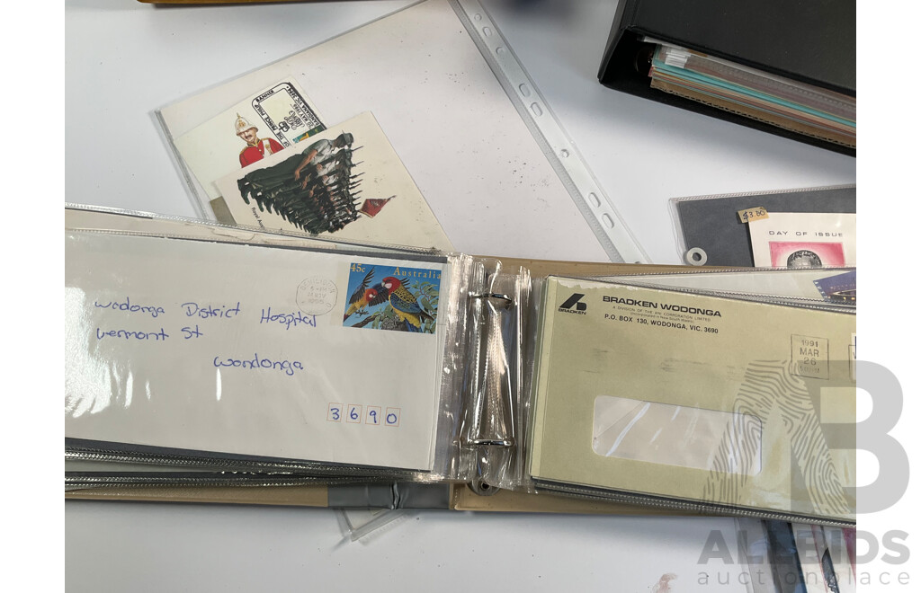 Four Albums of International Post Cards and First Day Cover Including Australia, Holland, USA, Shanghai, Scotland, Gibraltar, Germany, New Zealand, Japan Denmark, Fiji, Thailand