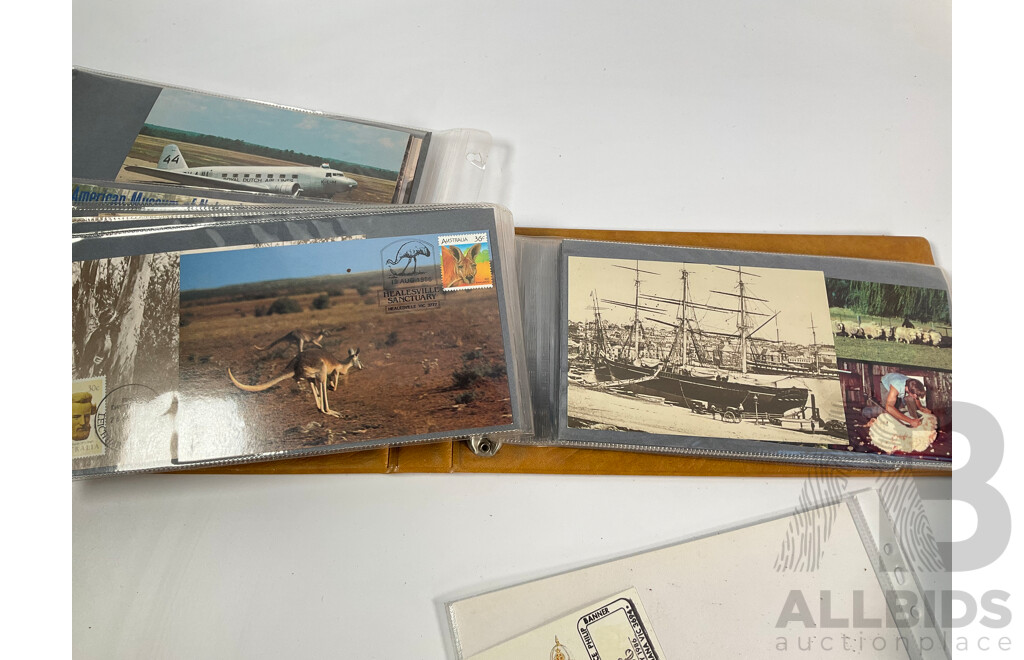 Four Albums of International Post Cards and First Day Cover Including Australia, Holland, USA, Shanghai, Scotland, Gibraltar, Germany, New Zealand, Japan Denmark, Fiji, Thailand