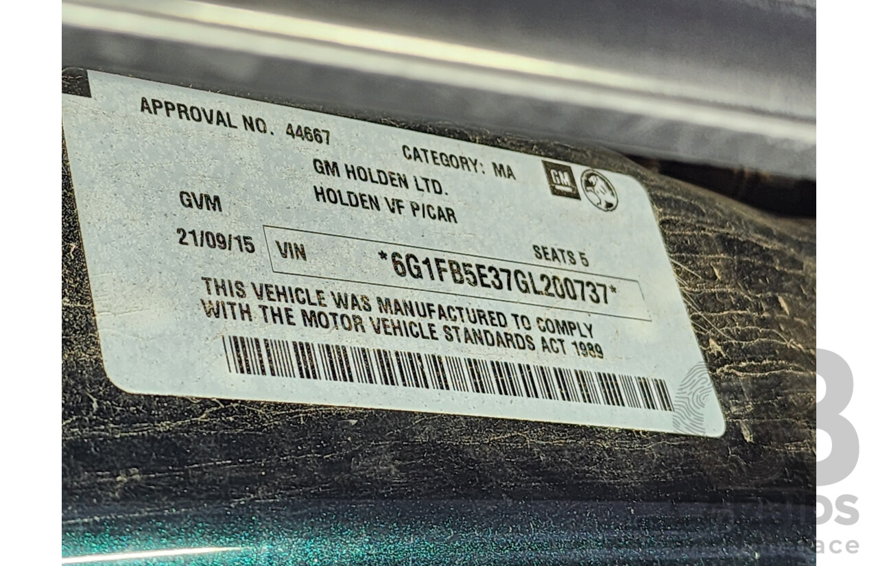 9/2015 Holden Commodore SV6 VF MY15 4d Sedan Green 3.6L