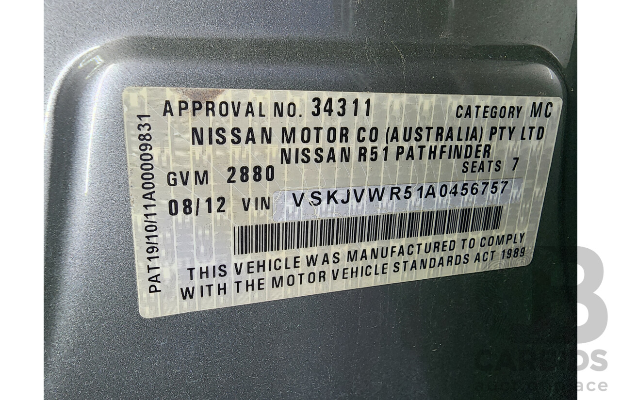 8/2012 Nissan Pathfinder ST (4x4) R51 SERIES 4 4d Wagon Gold 2.5L