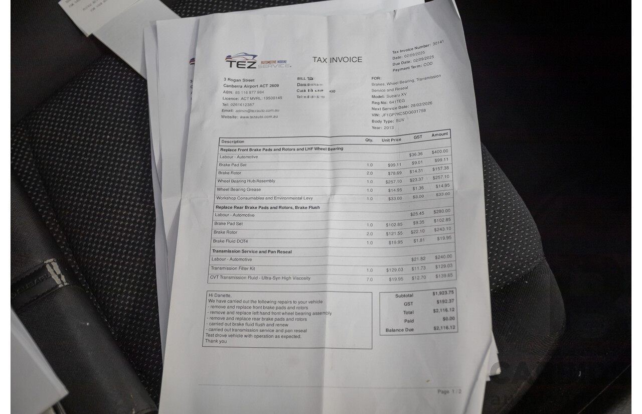 07/2013 Subaru XV 2.0i-L (AWD) MY13 4D Wagon White 2.0L