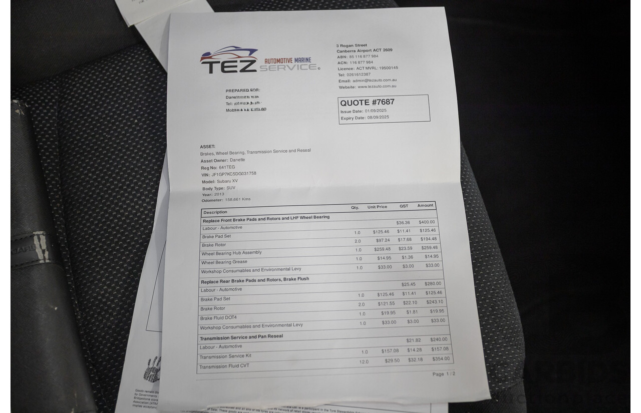 07/2013 Subaru XV 2.0i-L (AWD) MY13 4D Wagon White 2.0L