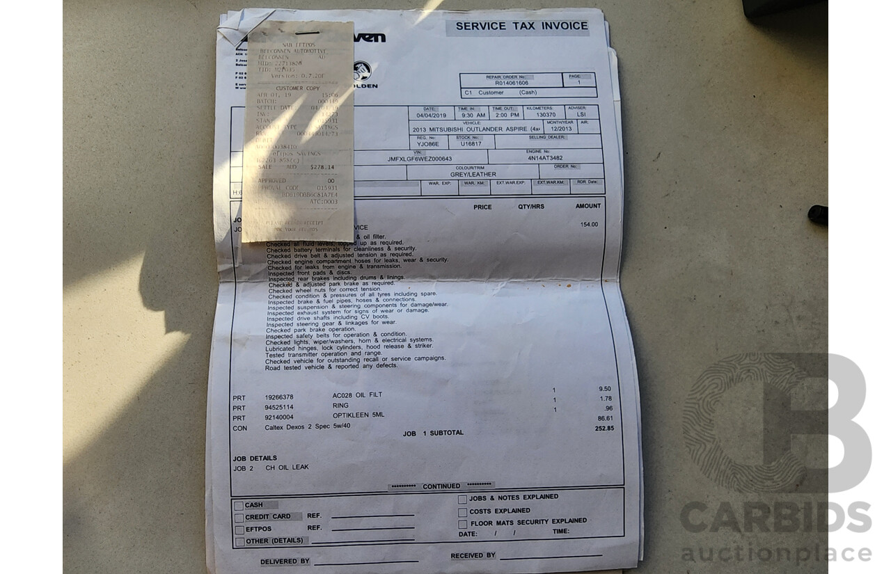 12/2013 Mitsubishi Outlander Aspire (4x4) ZJ MY14 4d Wagon Grey 2.3L