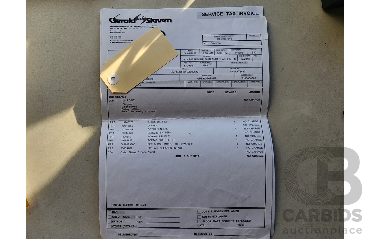 12/2013 Mitsubishi Outlander Aspire (4x4) ZJ MY14 4d Wagon Grey 2.3L