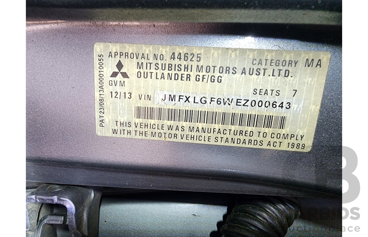 12/2013 Mitsubishi Outlander Aspire (4x4) ZJ MY14 4d Wagon Grey 2.3L