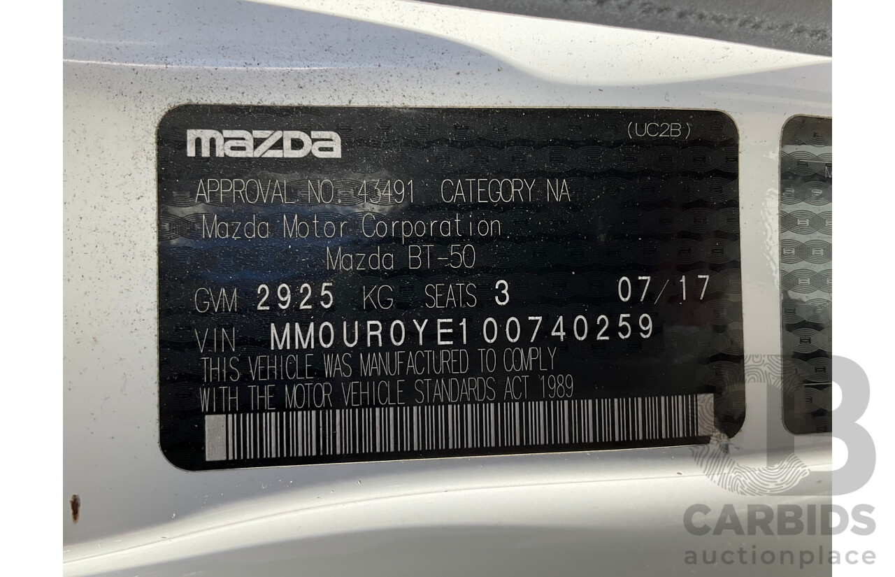 07/2017 Mazda Bt-50 XT (4x2) RWD MY17 UPDATE C/Chas White 2.2L