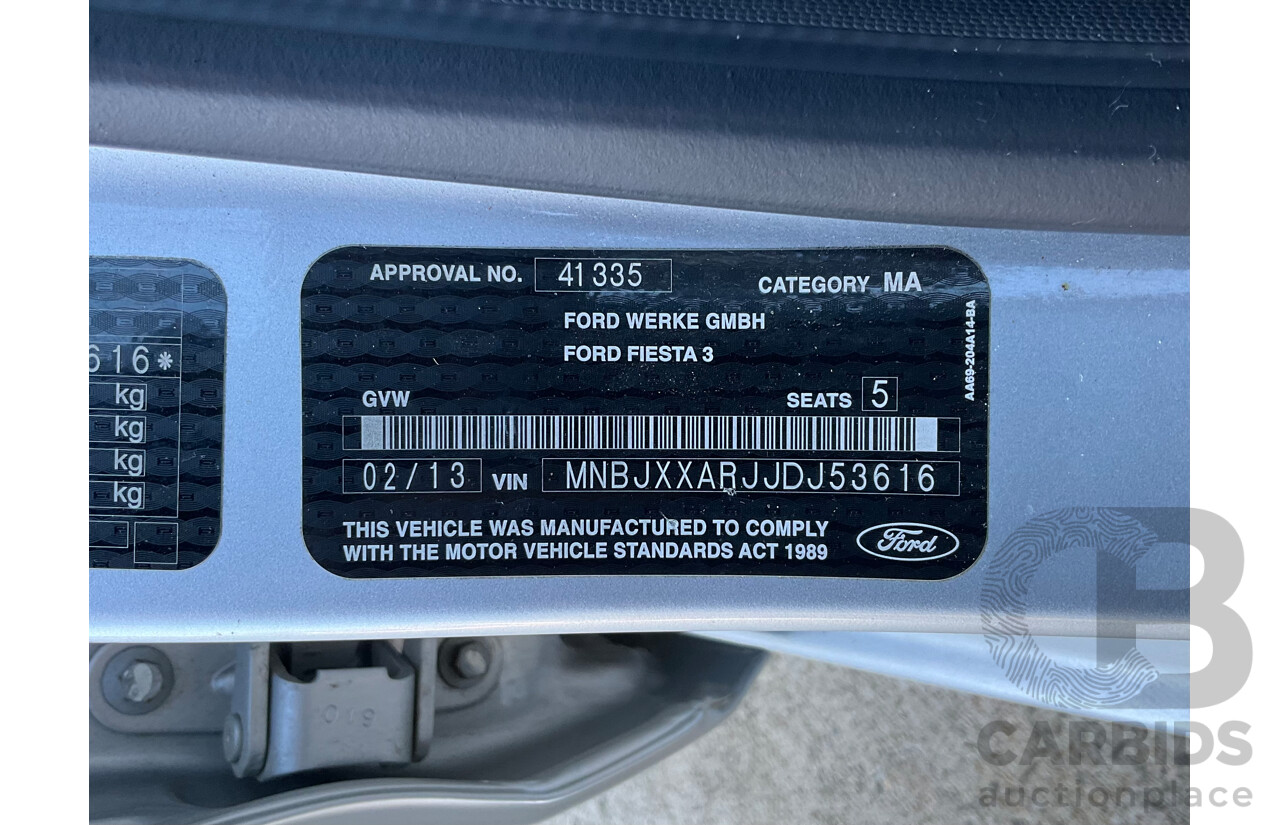 2/2013 Ford Fiesta Zetec WT 5d Hatchback Silver 1.6L