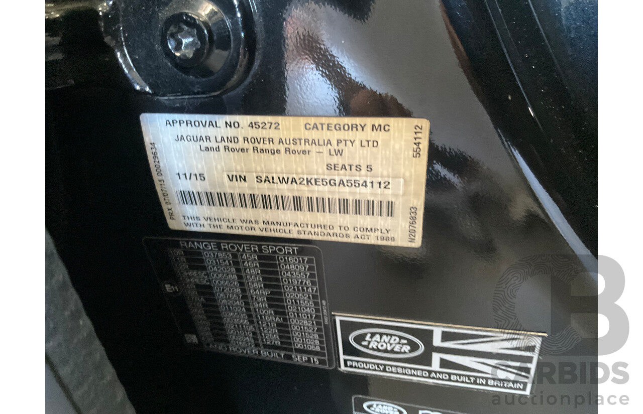 11/2015 Land Rover Range Rover Sport 3.0 TdV6 SE (AWD) LW MY15 4d Wagon Santorini Black Metallic Turbo Diesel V6 3.0L