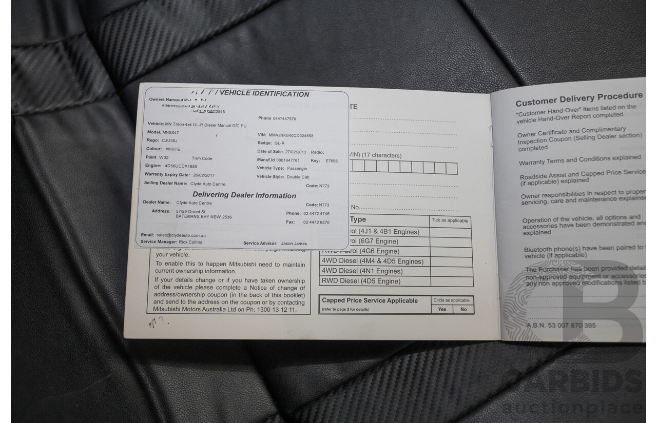 02/2013 Mitsubishi Triton GL-R (4x4) MN MY12 Double Cab Utility White Turbo Diesel 2.5L