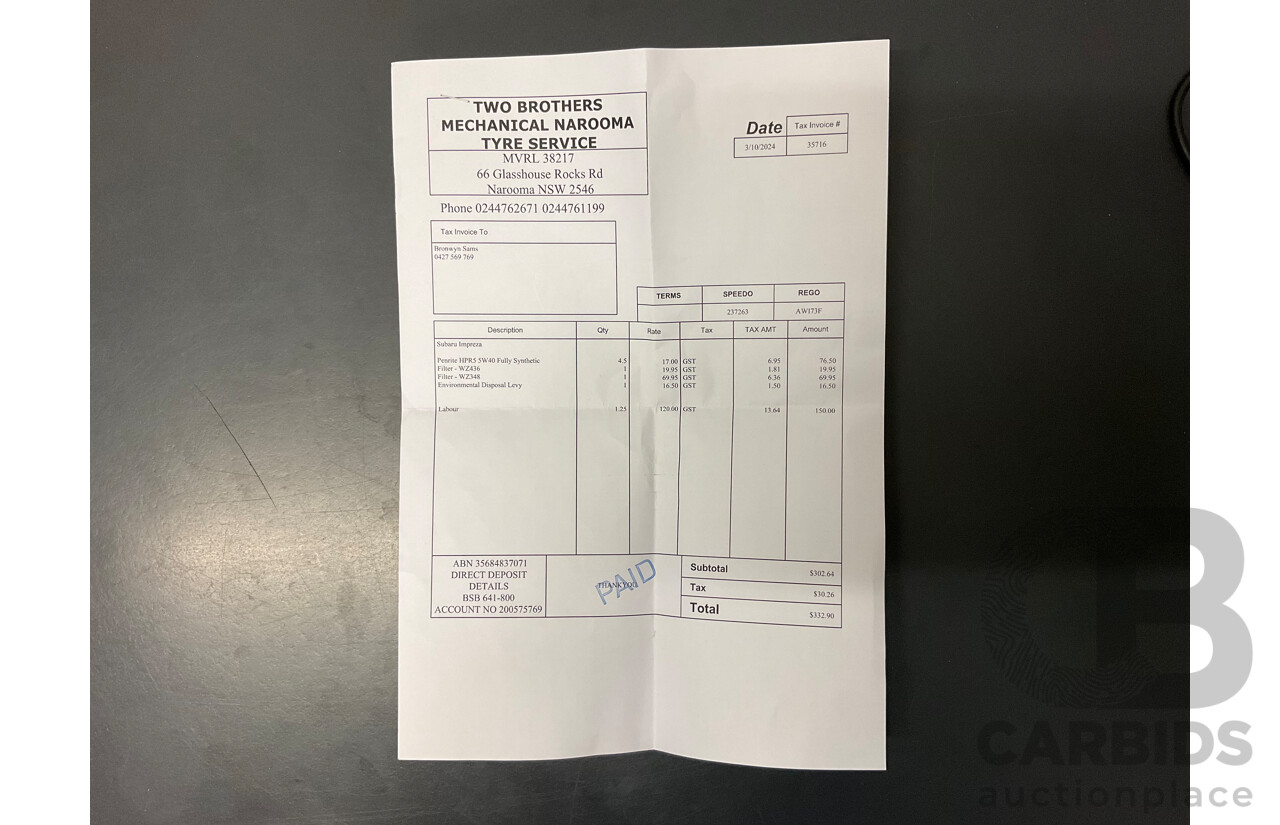 11/2005 Subaru Impreza 2.0i (AWD) MY06 5d Hatchback White 2.0L