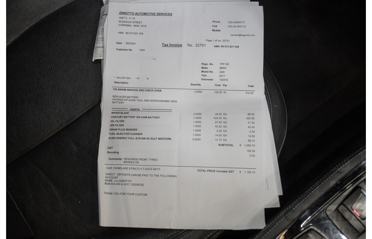 6/2017 BMW 220i Active Tourer Luxury Line F45 4D Wagon Platin Silver Metallic Turbo 2.0L