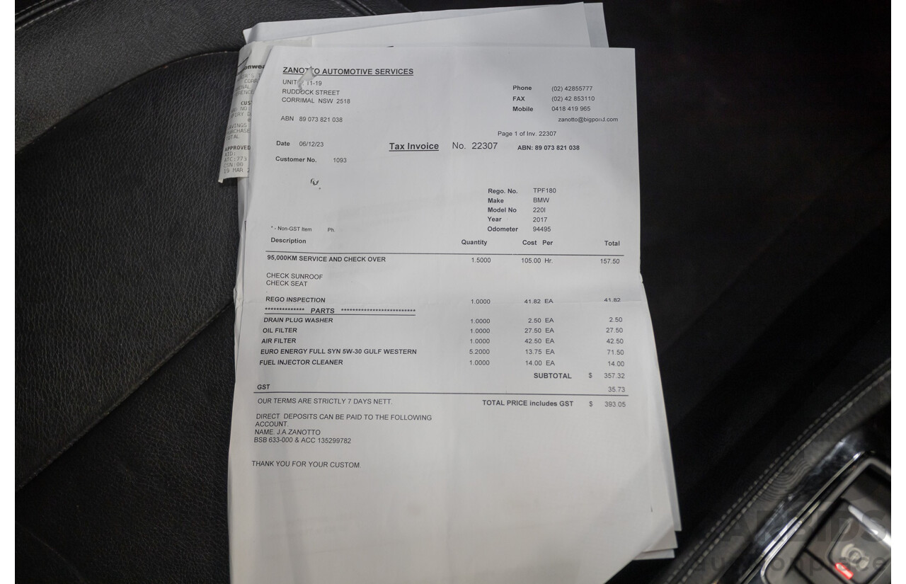 6/2017 BMW 220i Active Tourer Luxury Line F45 4D Wagon Platin Silver Metallic Turbo 2.0L