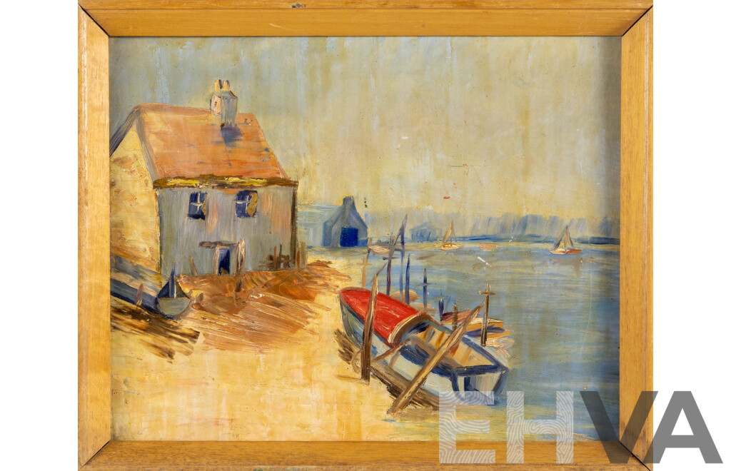 Artist Unknown (20th Century), Coastal Solitude, Original Vintage Oil on Board, 22 X 27 Cm (frame)