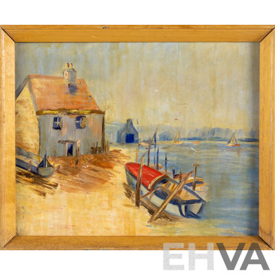 Artist Unknown (20th Century), Coastal Solitude, Original Vintage Oil on Board, 22 X 27 Cm (frame)