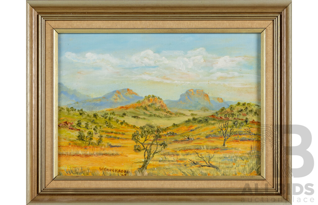 W. Crockford, (20th Century, Australian), Hammersley Ranges [WA], Wonderful Original Vintage Oil on Canvas Board, 35 x 45 cm (frame)
