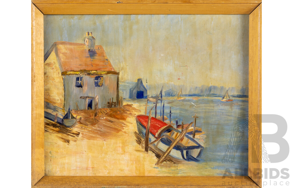 Artist Unknown (20th Century), Coastal Solitude, Original Vintage Oil on Board, 22 X 27 Cm (frame)