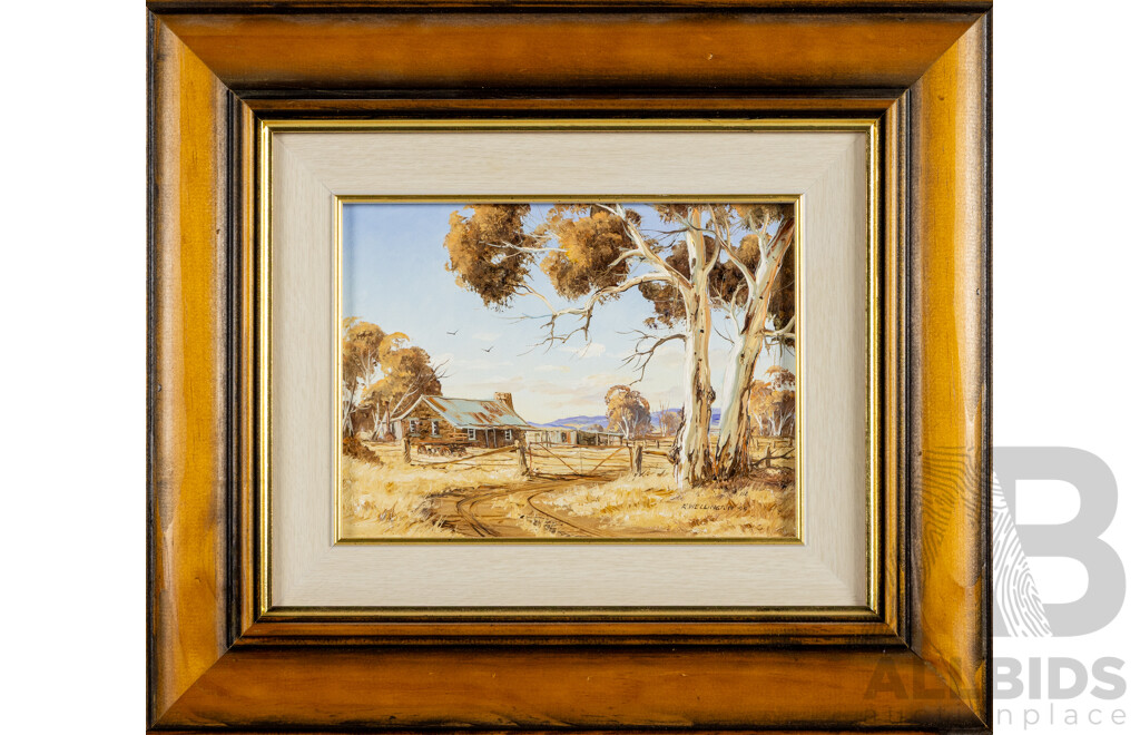 Robert Wellington, (20th Century, Australian, 1940-), Country Cottage (1999), Original Oil on Canvas Board, 32 x 37 cm (frame)