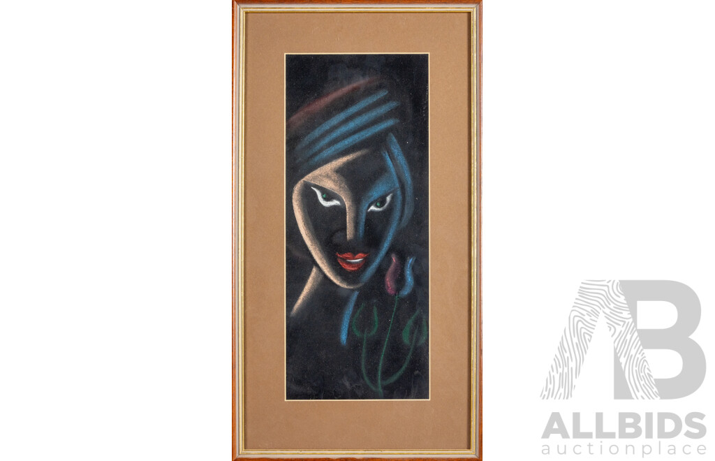 Carl Gabrelsen, (20th Century, Active c1960s), Girl with Tulip & Sad Girl (1967), Pair of Original Pastels, 55 x 30 cm (frames) (2)