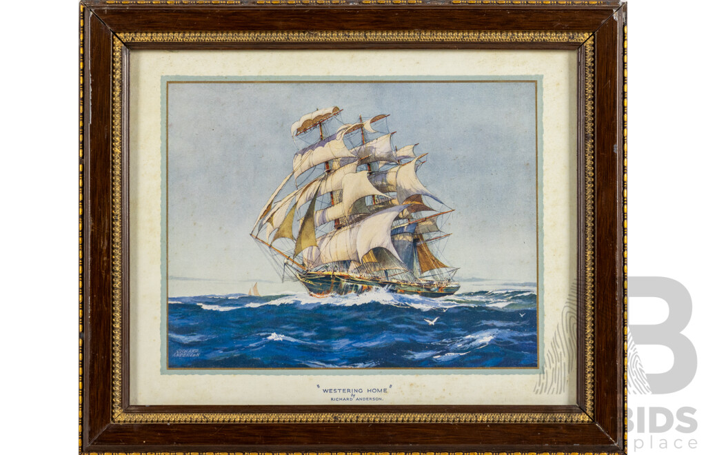 Richard Anderson, (20th Century), Westering Home, Antique Colour Print, 30 6x 35 cm (frame)