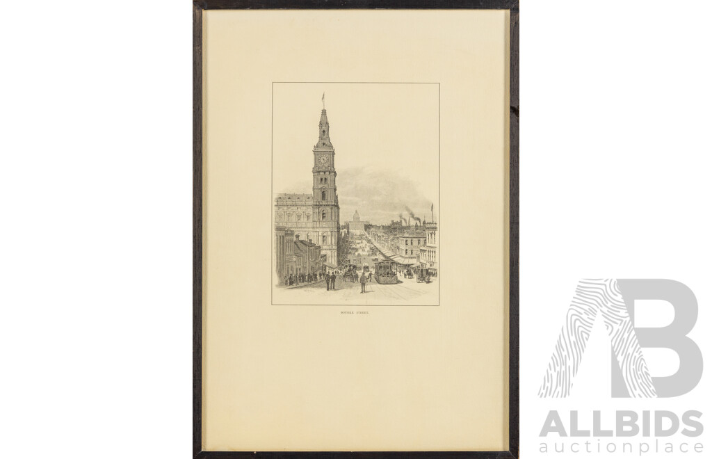 William Crothers (WC) Fitler, (19/20th Centuries, American-Born Australian, 1857-1915), Bourke Street, Melbourne, Victoria, Vintage Reproduction Print After 1886 Original, 47 x 34 cm (frame)