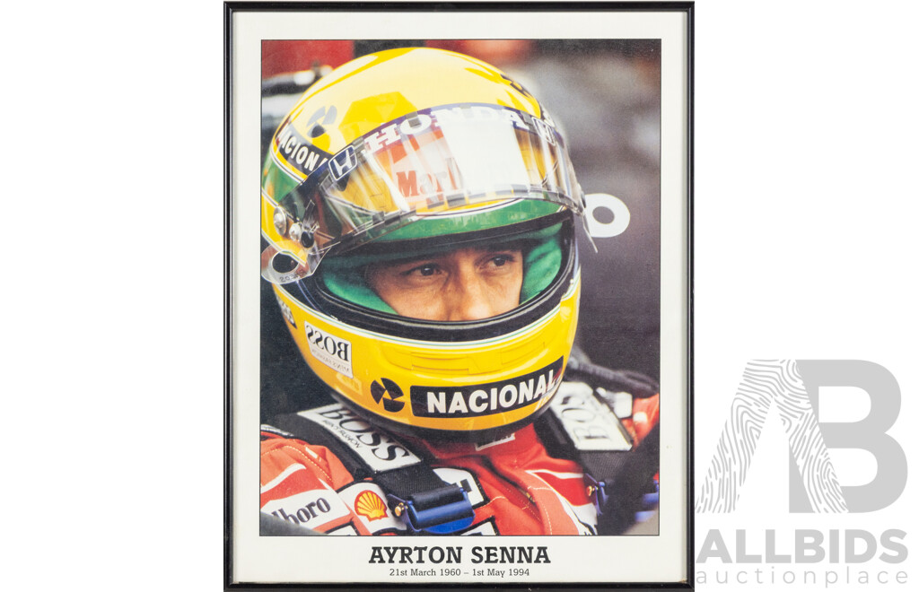 Pair of Ayrton Senna Colour Poster Prints, 51 x 41 cm & 53 x 36 cm (frames) (2)